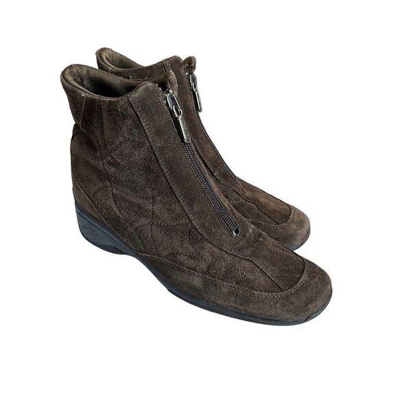 AQUATALIA by Marvin K Womens 6 Zip Front Wedge Weatherproof Brown Quilted Look S - Picture 4 of 11